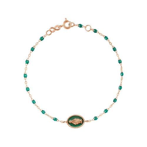 Gigi Clozeau - Bracelet Madone résine émeraude, or rose, 17 cm