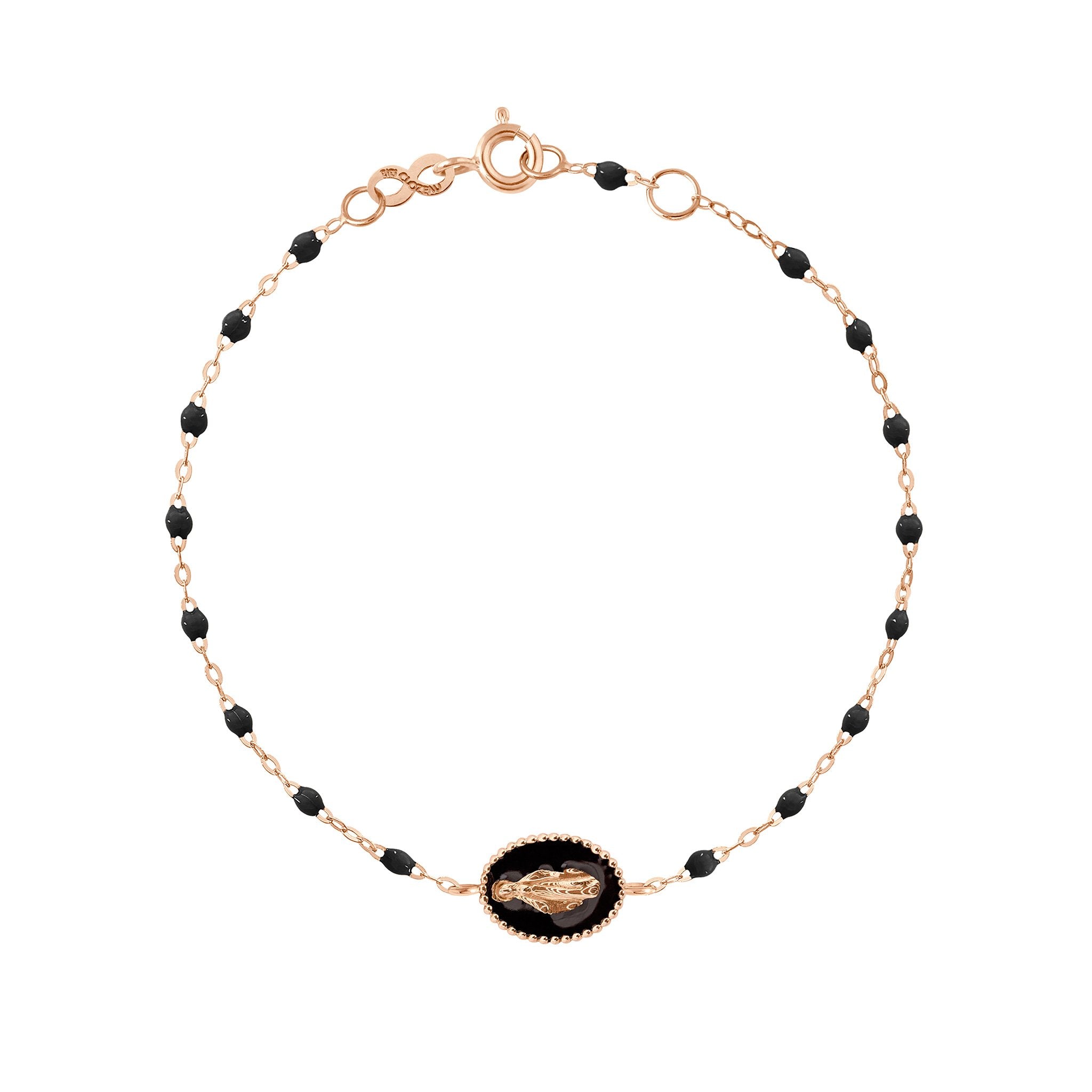 Gigi Clozeau - Bracelet Madone résine noire, or rose, 17 cm