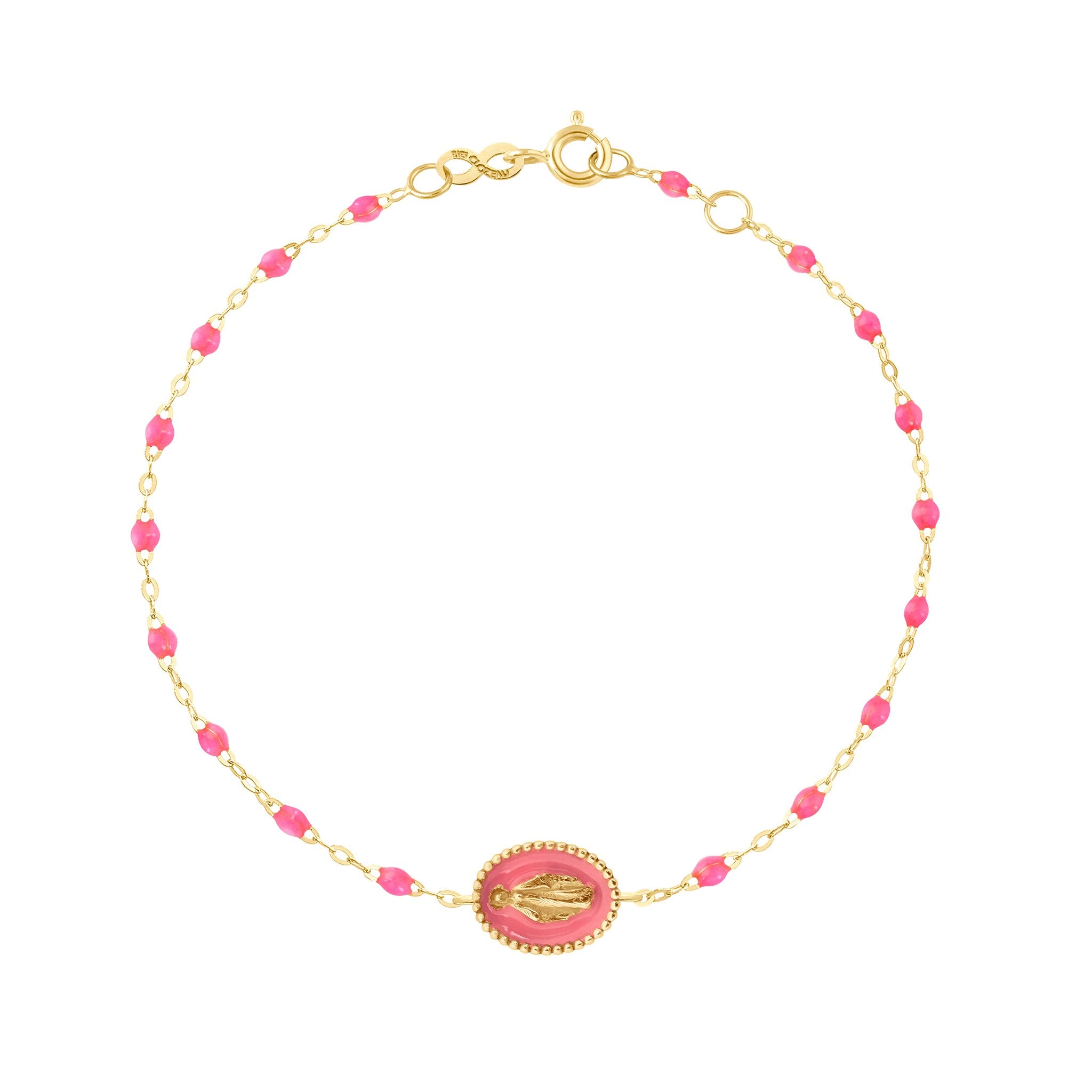 Gigi Clozeau - Bracelet Madone résine rose fluo, or jaune, 17 cm
