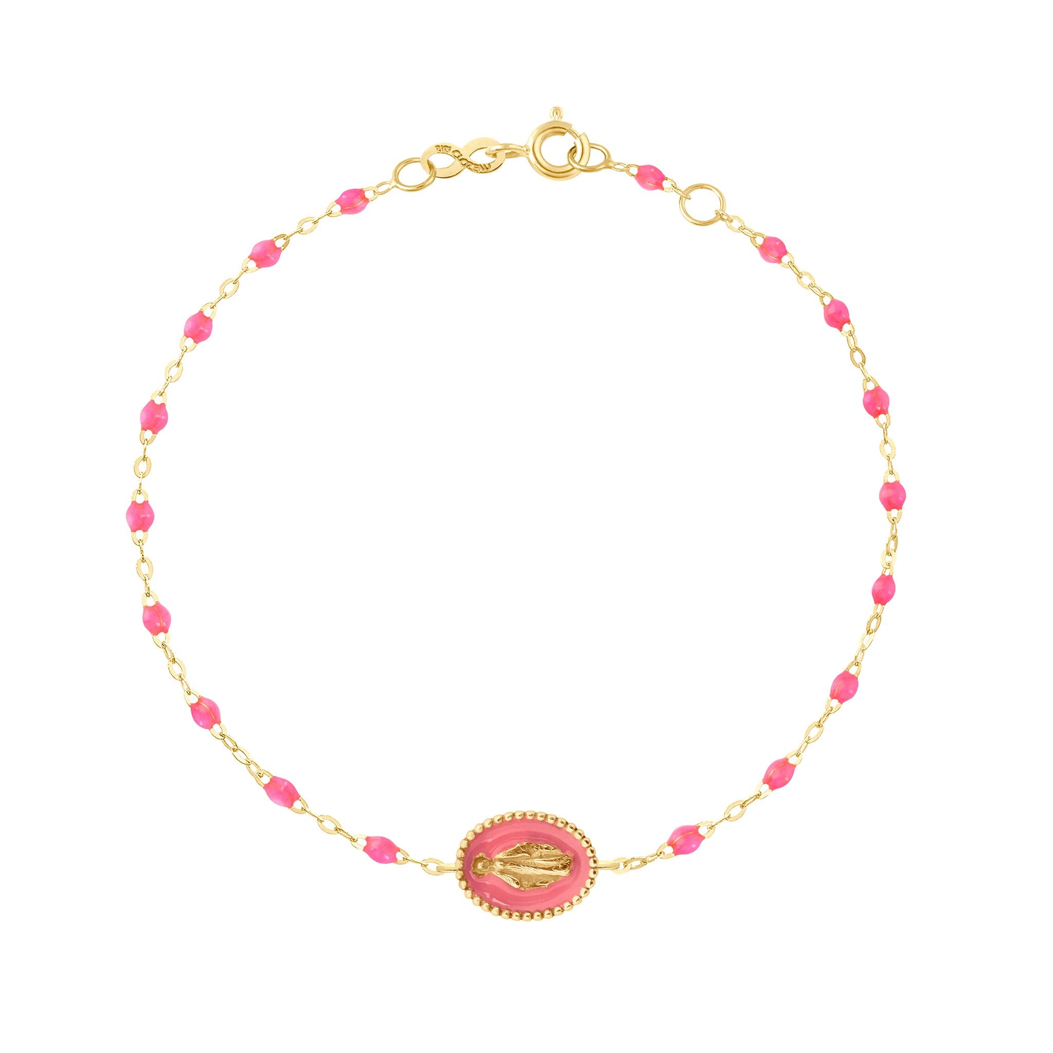 Gigi Clozeau - Bracelet Madone résine rose fluo, or jaune, 17 cm