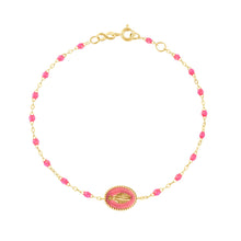 Gigi Clozeau - Bracelet Madone résine rose fluo, or jaune, 17 cm