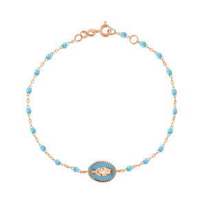 Gigi Clozeau - Bracelet Madone résine turquoise, or rose, 17 cm