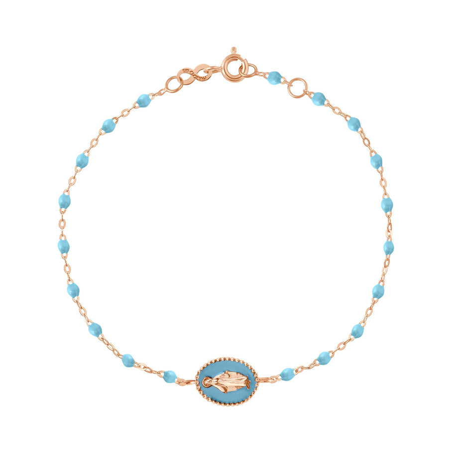 Gigi Clozeau - Bracelet Madone résine turquoise, or rose, 17 cm
