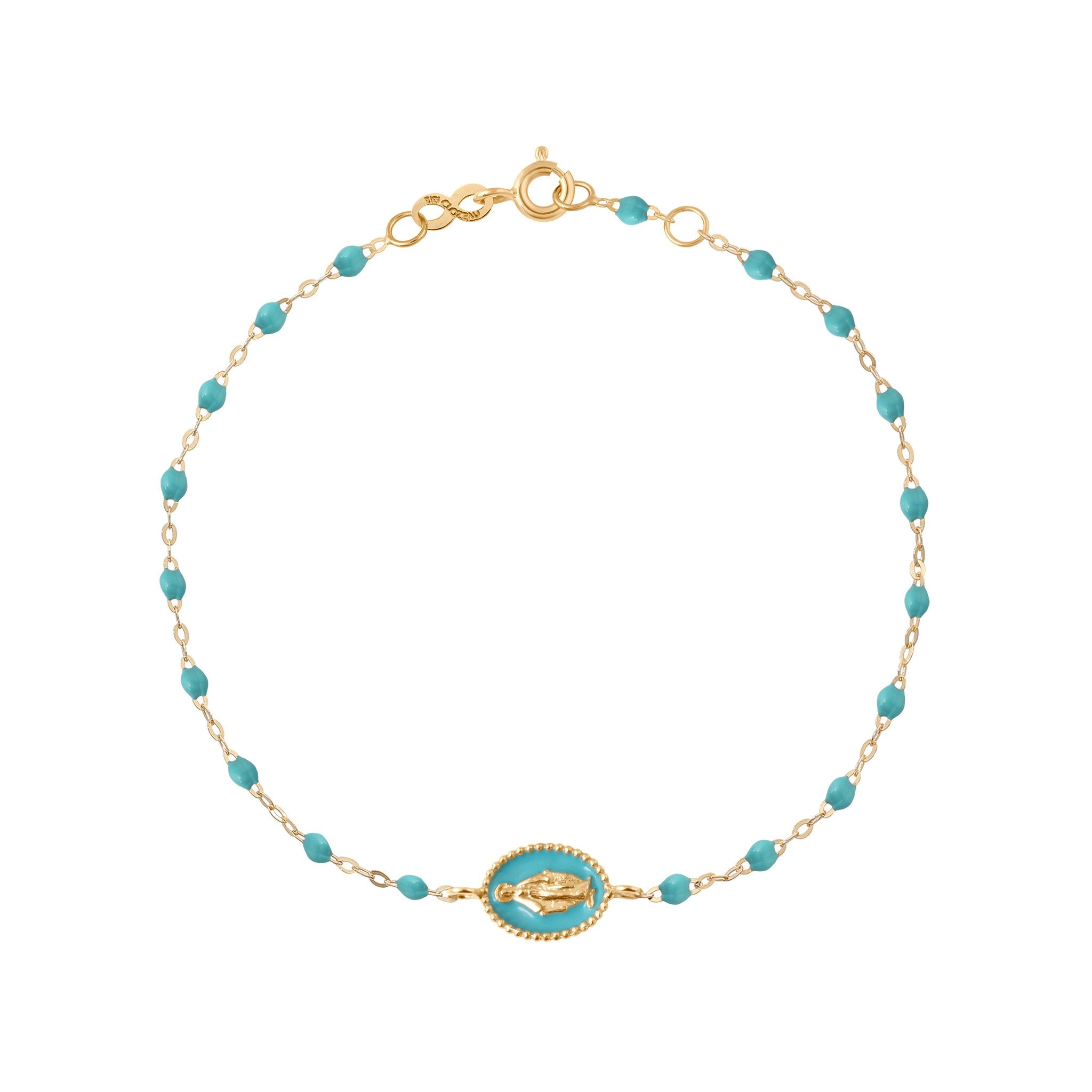 Gigi Clozeau - Bracelet Madone résine turquoise vert, or jaune, 17 cm