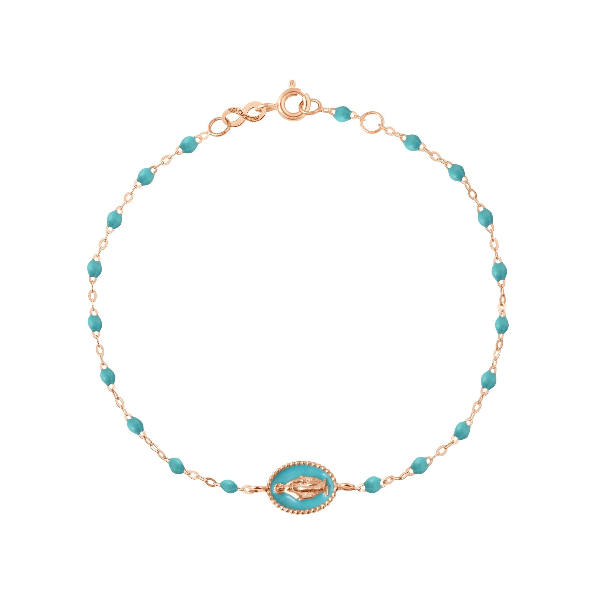 Gigi Clozeau - Bracelet Madone résine turquoise vert, or rose, 17 cm