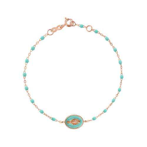 Gigi Clozeau - Bracelet Madone résine vert d'eau, or rose, 17 cm