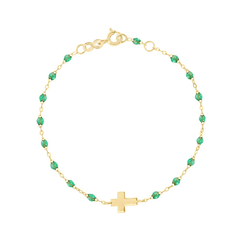 Gigi Clozeau - Bracelet menthe Croix, or jaune, 17cm