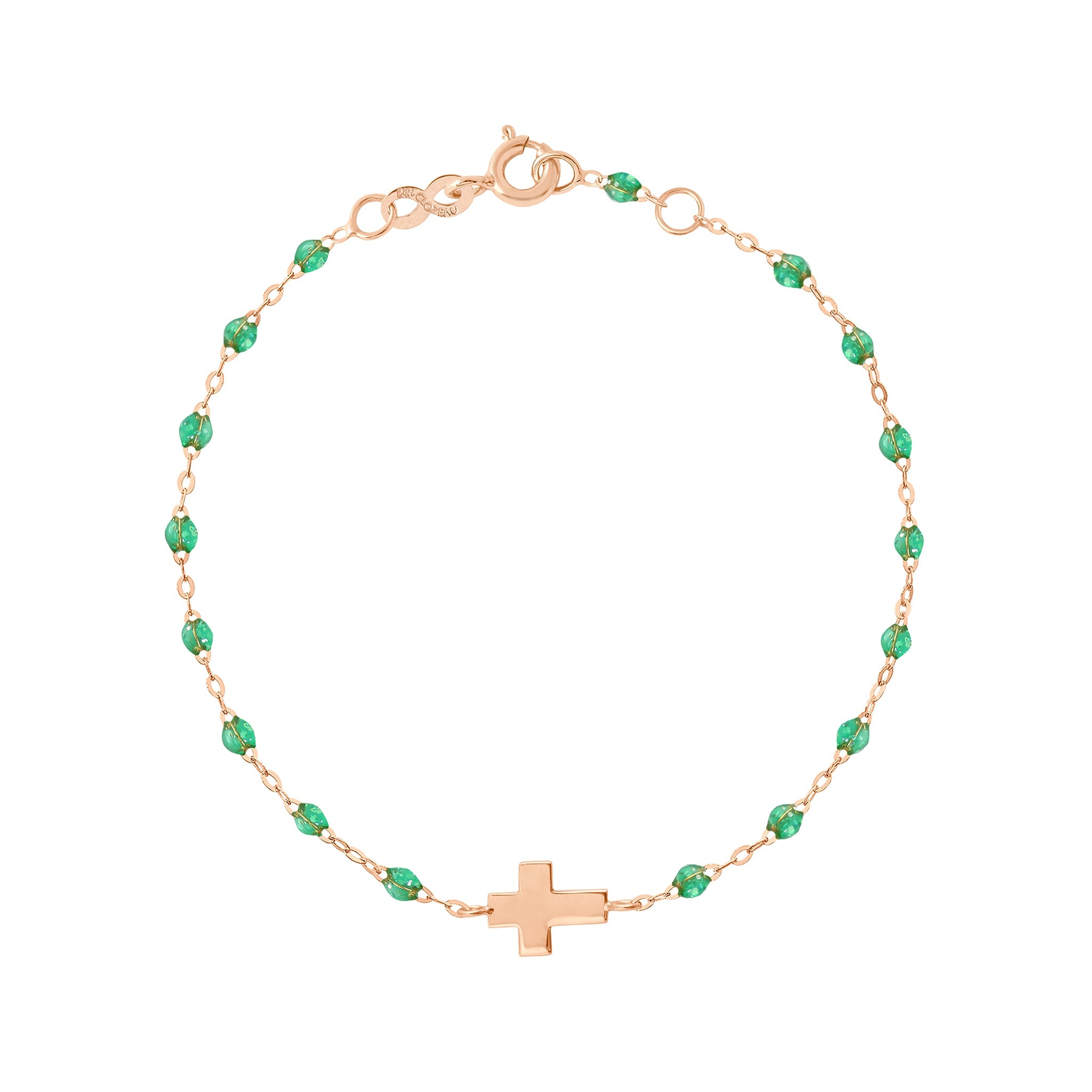 Gigi Clozeau - Bracelet menthe Croix, or rose, 17cm