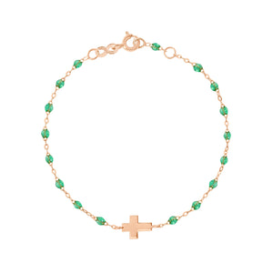 Gigi Clozeau - Bracelet menthe Croix, or rose, 17cm