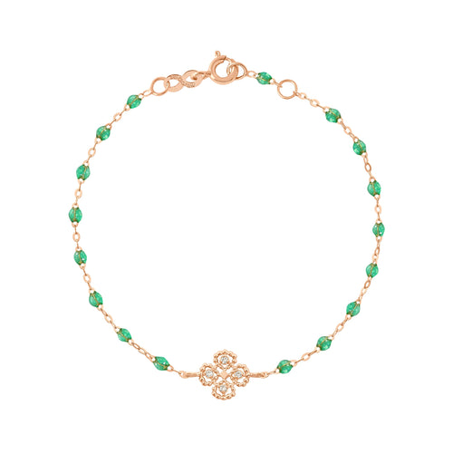 Gigi Clozeau - Bracelet menthe Lucky Trèfle, diamants, or rose, 17 cm