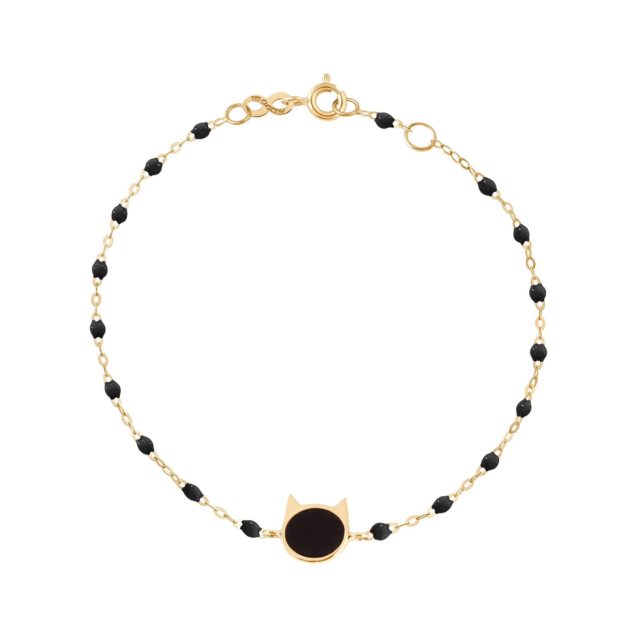Bracelet noir Chat or jaune 17 cm Gigi Clozeau createur de bijoux