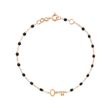 Gigi Clozeau - Bracelet noir Clé diamants, or rose, 17 cm