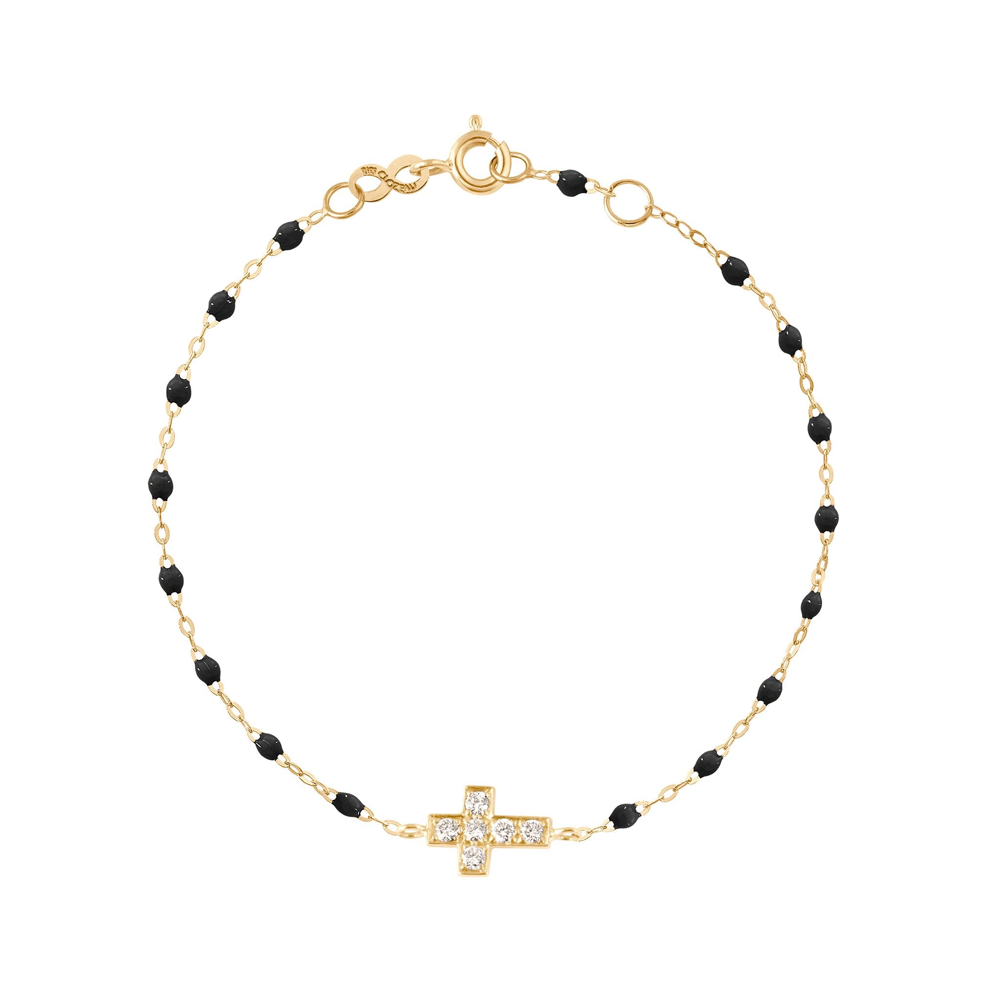 Gigi Clozeau - Bracelet noir Croix diamants, or jaune, 17 cm