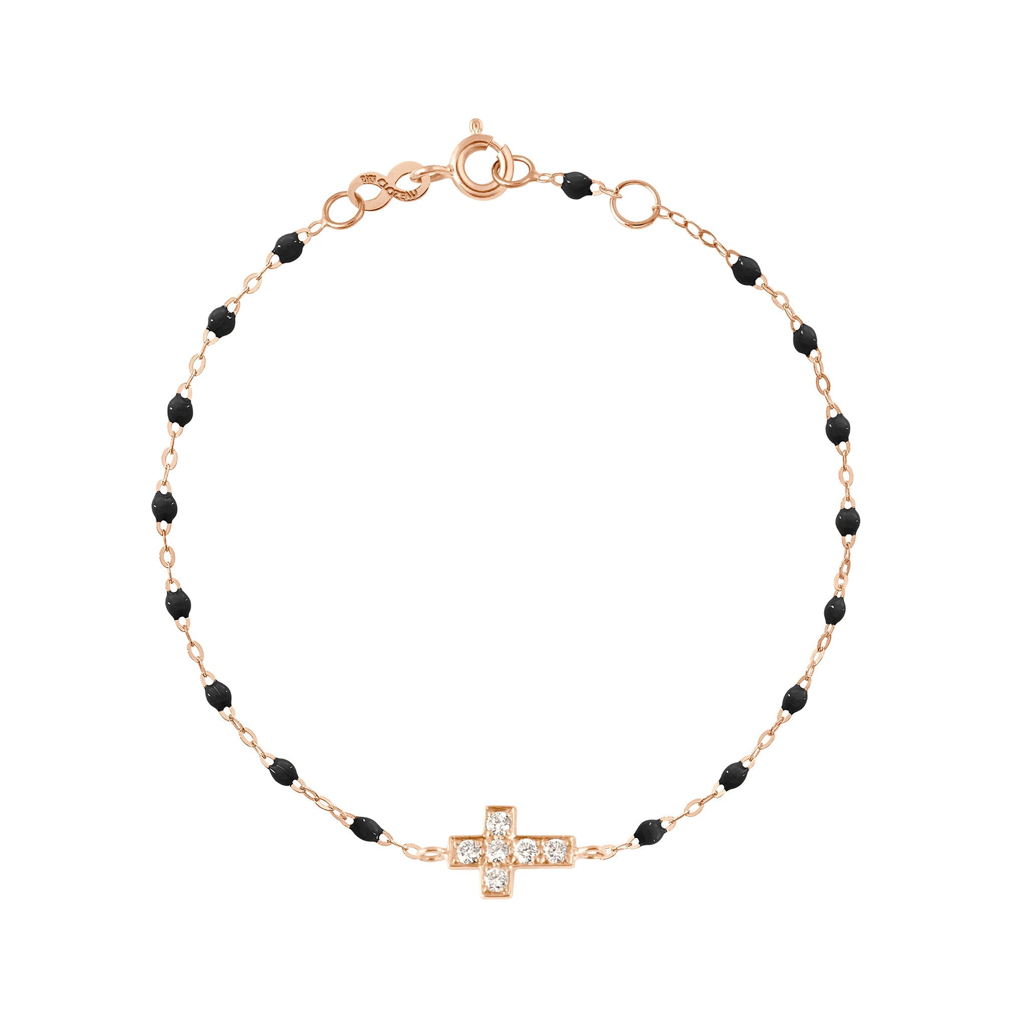 Gigi Clozeau - Bracelet noir Croix diamants, or rose, 17 cm