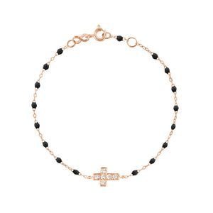 Gigi Clozeau - Bracelet noir Croix diamants, or rose, 17 cm
