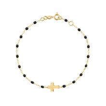 Gigi Clozeau - Bracelet noir Croix, or jaune, 17cm