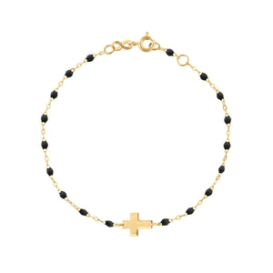 Gigi Clozeau - Bracelet noir Croix, or jaune, 17cm