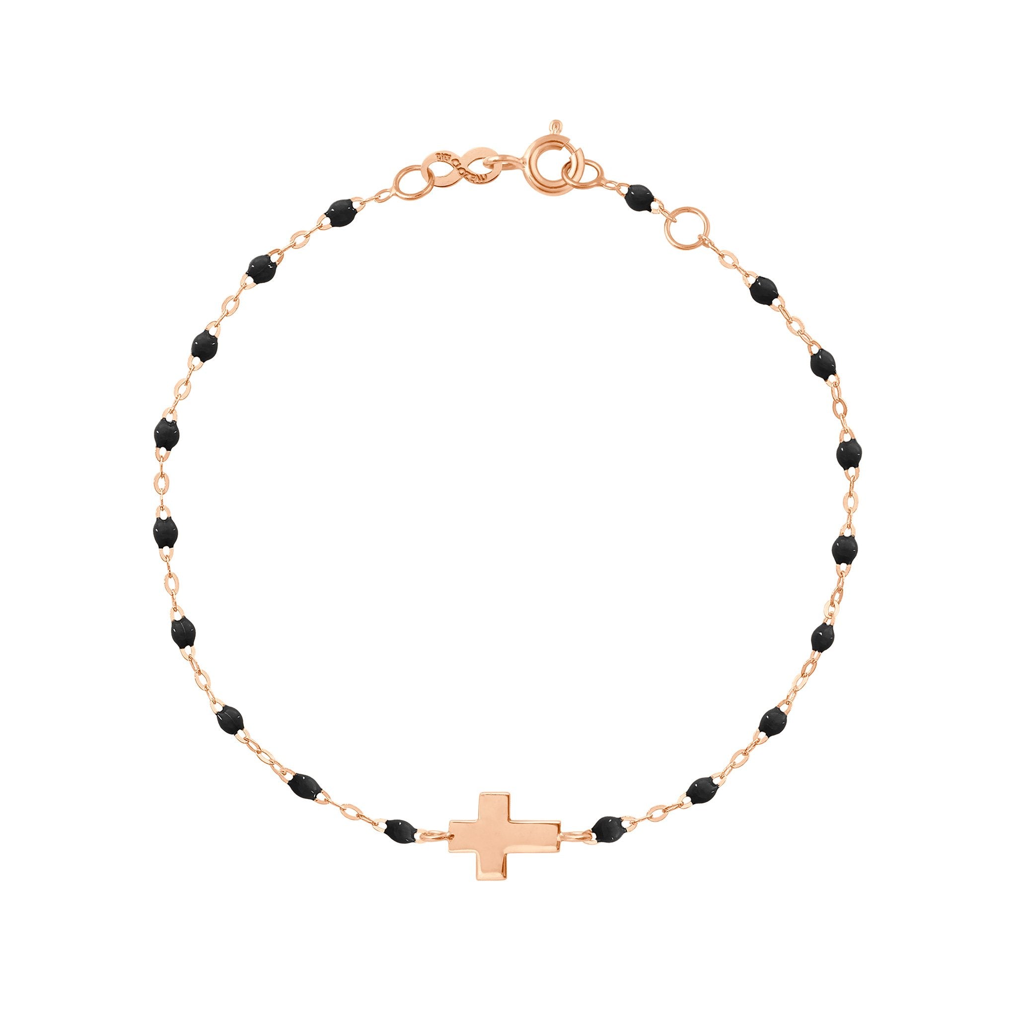 Gigi Clozeau - Bracelet noir Croix, or rose, 17cm