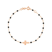 Gigi Clozeau - Bracelet noir Croix, or rose, 17cm