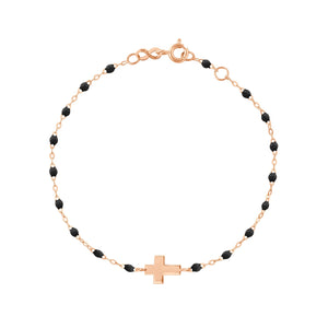 Gigi Clozeau - Bracelet noir Croix, or rose, 17cm