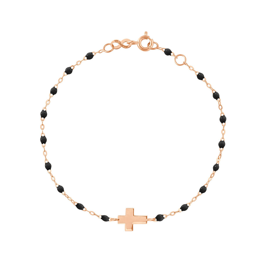 Gigi Clozeau - Bracelet noir Croix, or rose, 17cm