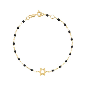 Gigi Clozeau - Bracelet noir Etoile de David, or jaune, 17 cm