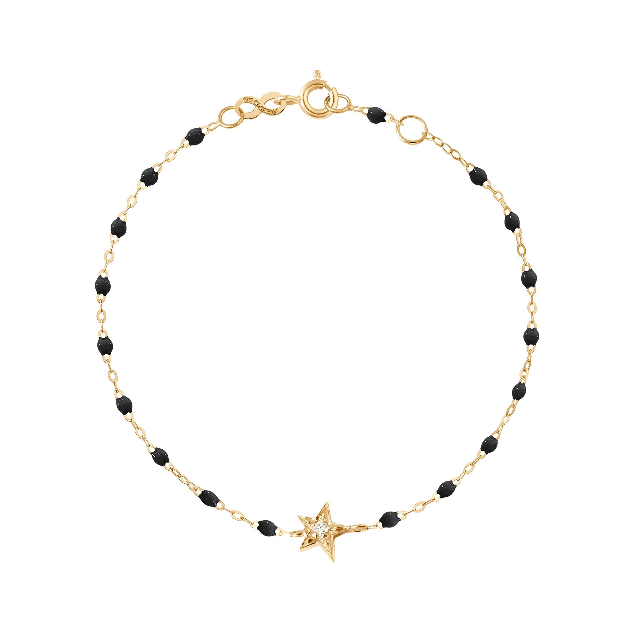 Bracelet noir Fer à cheval, diamants, or blanc, 17 cm – Gigi