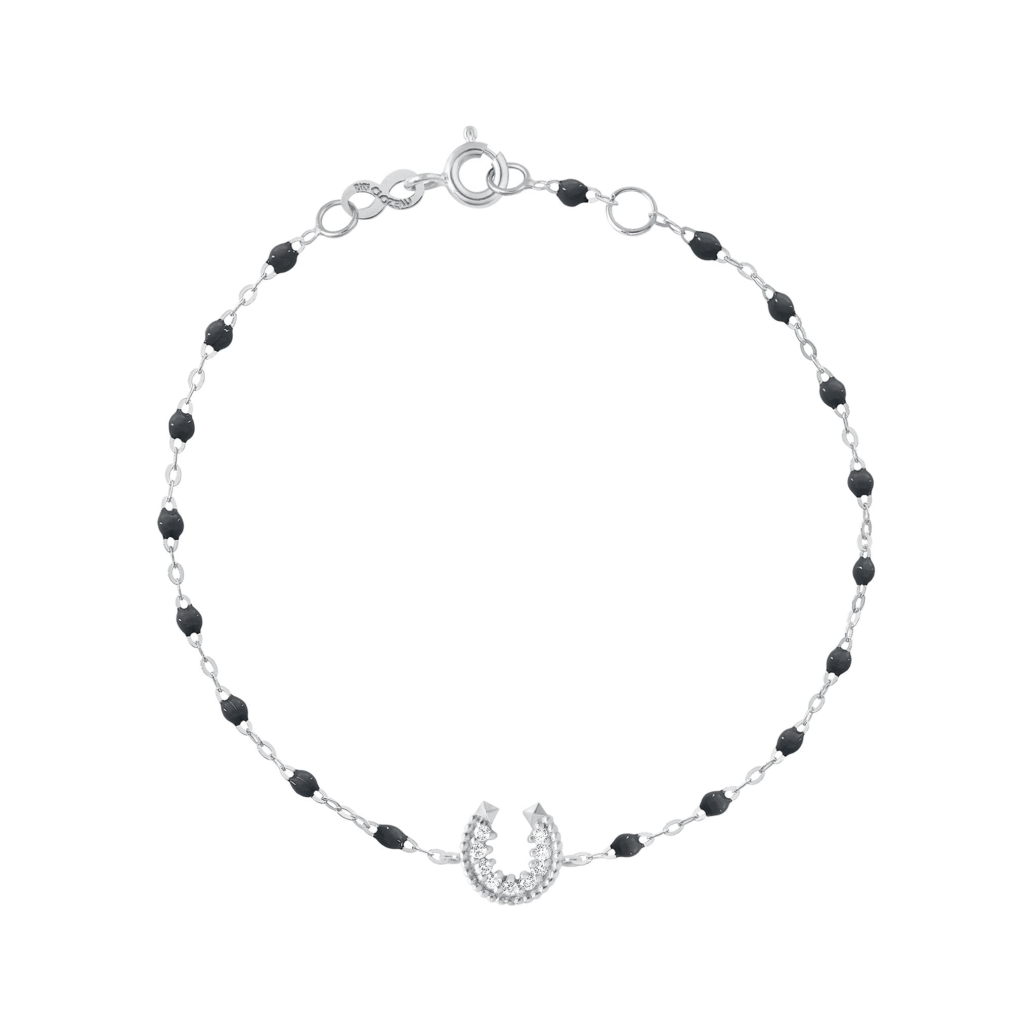 Bracelet noir Fer à cheval, diamants, or blanc, 17 cm – Gigi