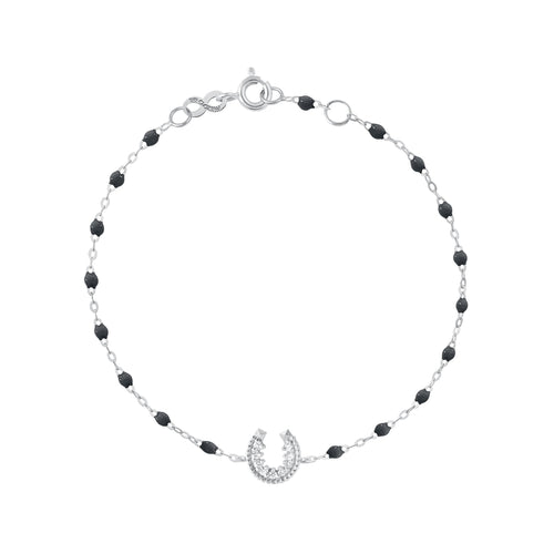 Gigi Clozeau - Bracelet noir Fer à cheval, diamants, or blanc, 17 cm