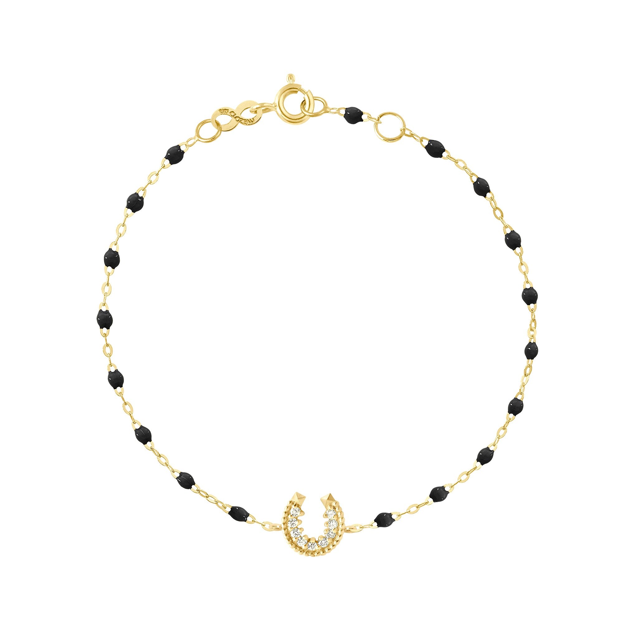 Gigi Clozeau - Bracelet noir Fer à cheval, diamants, or jaune, 17 cm