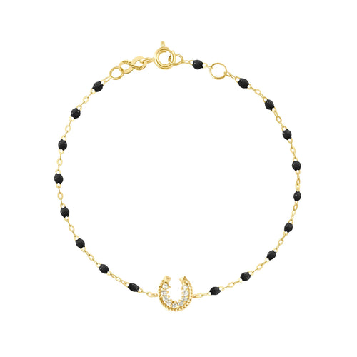 Gigi Clozeau - Bracelet noir Fer à cheval, diamants, or jaune, 17 cm