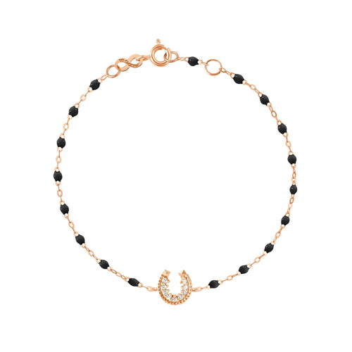 Gigi Clozeau - Bracelet noir Fer à cheval, diamants, or rose, 17 cm