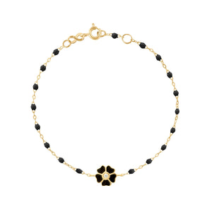 Gigi Clozeau - Bracelet noir Fleur, diamant, or jaune, 17 cm
