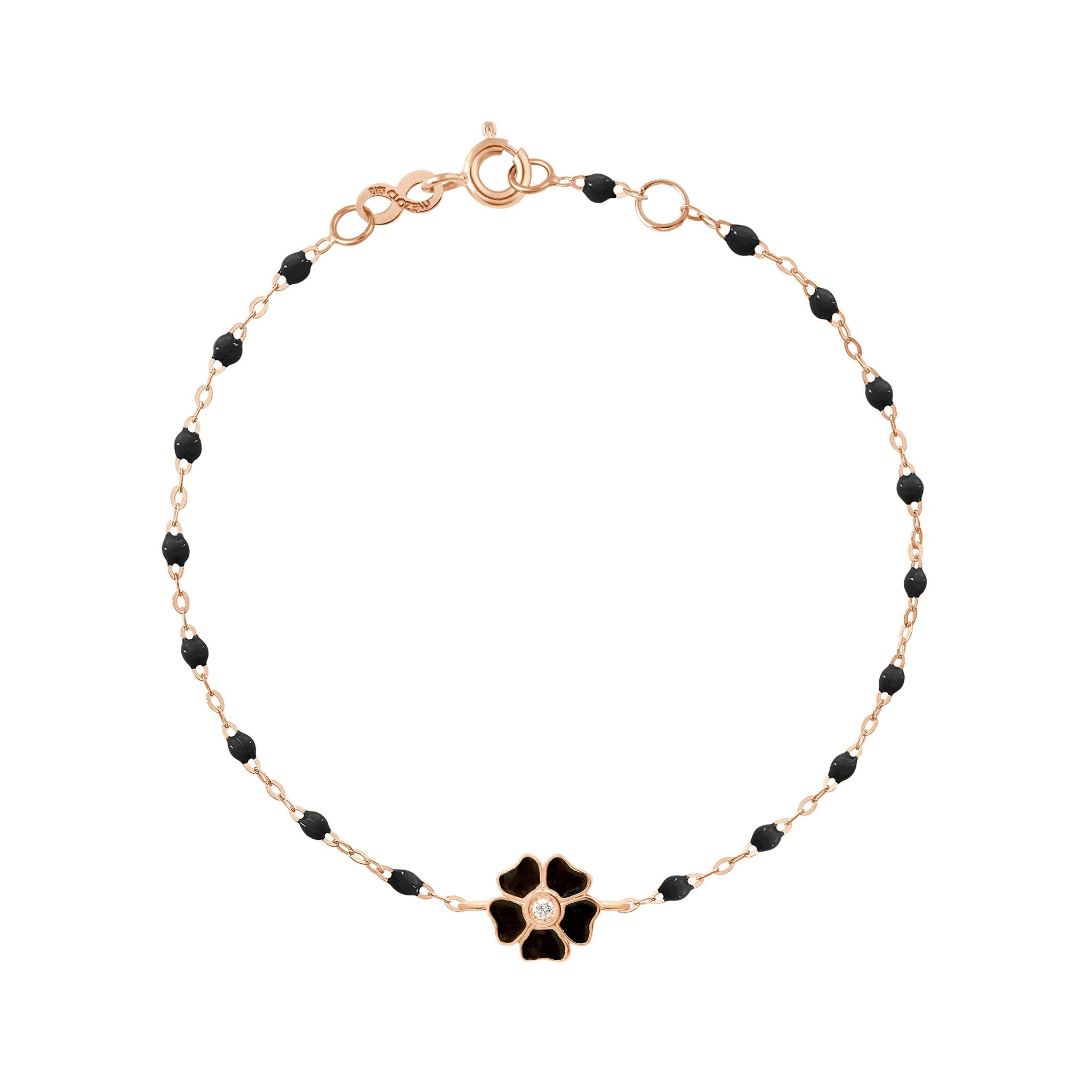 Gigi Clozeau - Bracelet noir Fleur, diamant, or rose, 17 cm