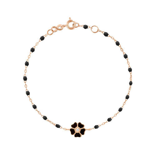 Gigi Clozeau - Bracelet noir Fleur, diamant, or rose, 17 cm