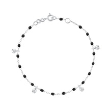 Gigi Clozeau - Bracelet noir Gigi Suprême, or blanc, 4 diamants, 17 cm