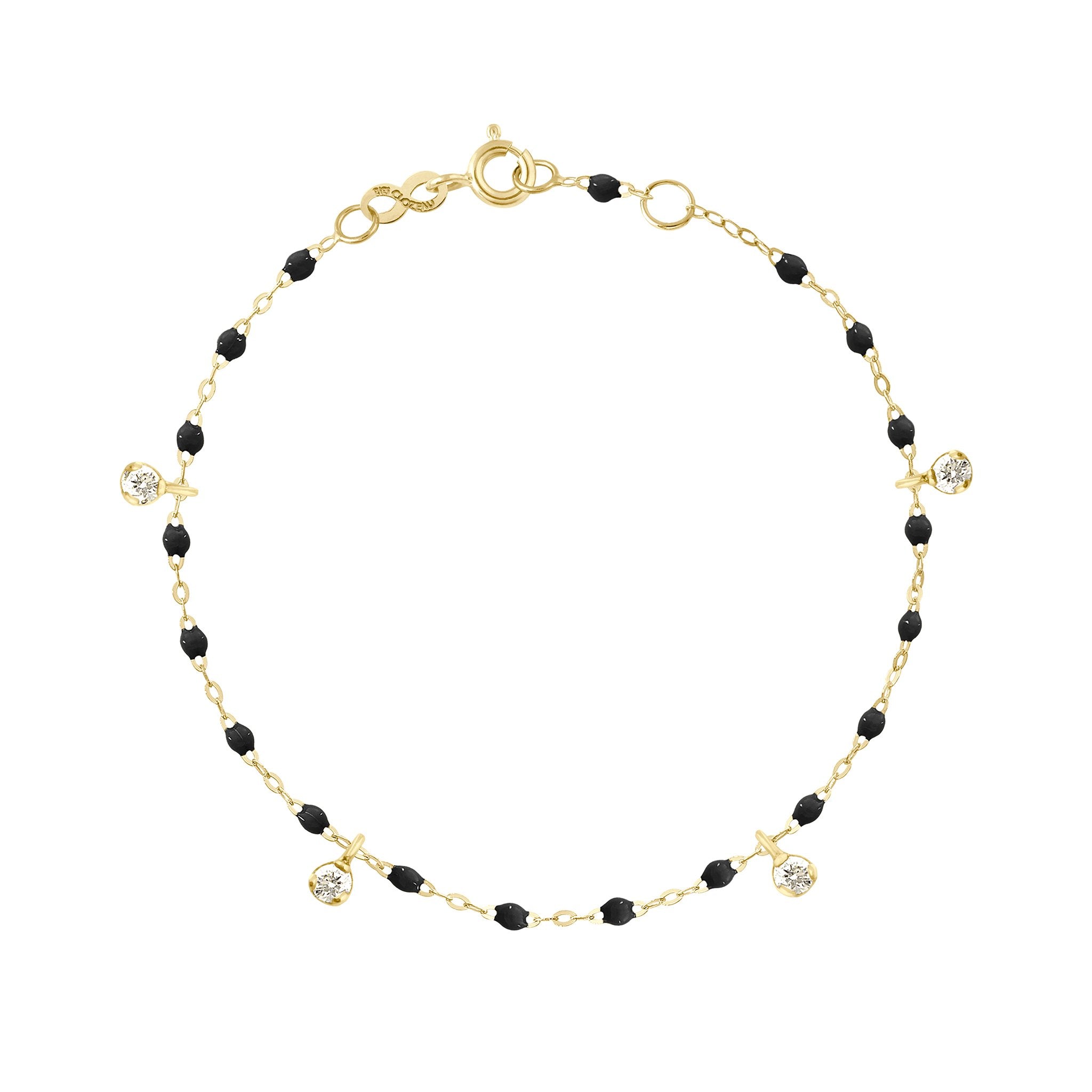 Gigi Clozeau - Bracelet noir Gigi Suprême, or jaune, 4 diamants, 17 cm