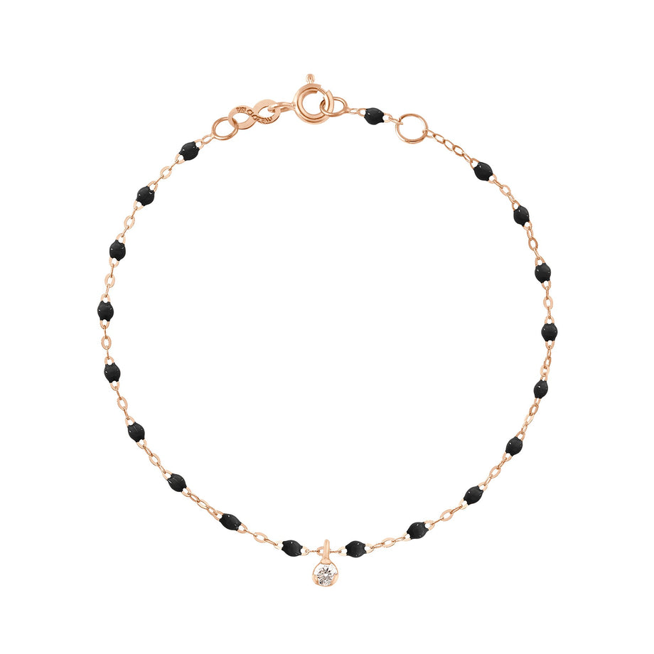 Gigi Clozeau - Bracelet noir Gigi Suprême, or rose, 1 diamant, 17 cm