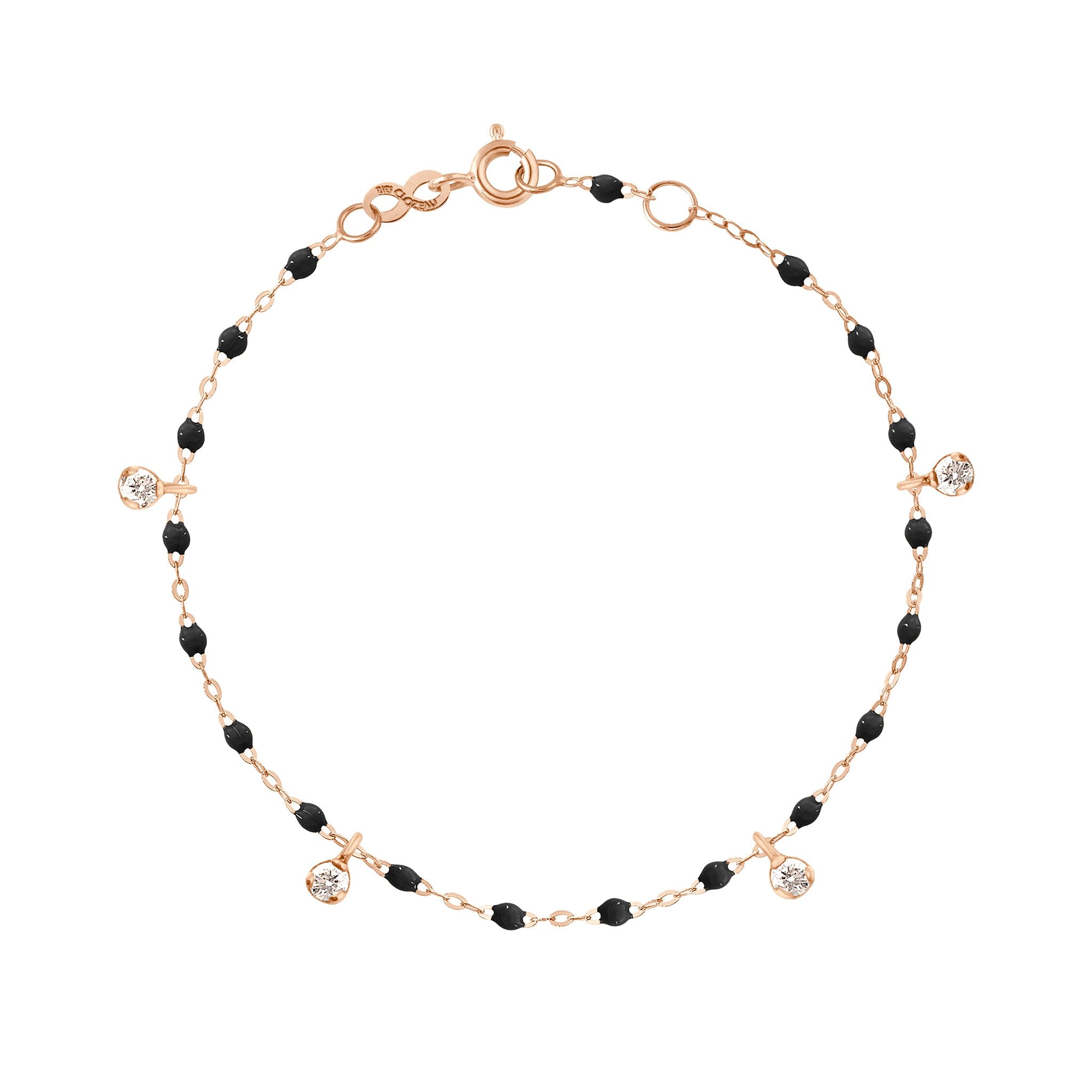 Gigi Clozeau - Bracelet noir Gigi Suprême, or rose, 4 diamants, 17 cm