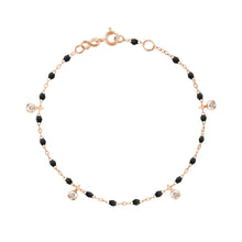 Gigi Clozeau - Bracelet noir Gigi Suprême, or rose, 4 diamants, 17 cm