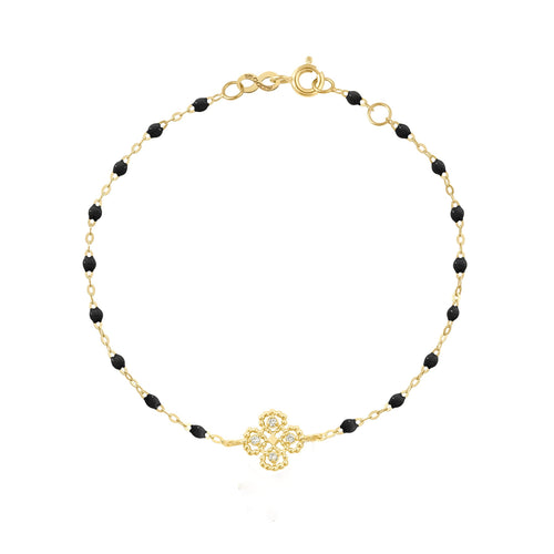 Gigi Clozeau - Bracelet noir Lucky Trèfle, diamants, or jaune, 17 cm