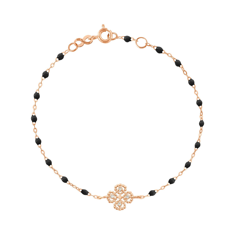 Gigi Clozeau - Bracelet noir Lucky Trèfle, diamants, or rose, 17 cm