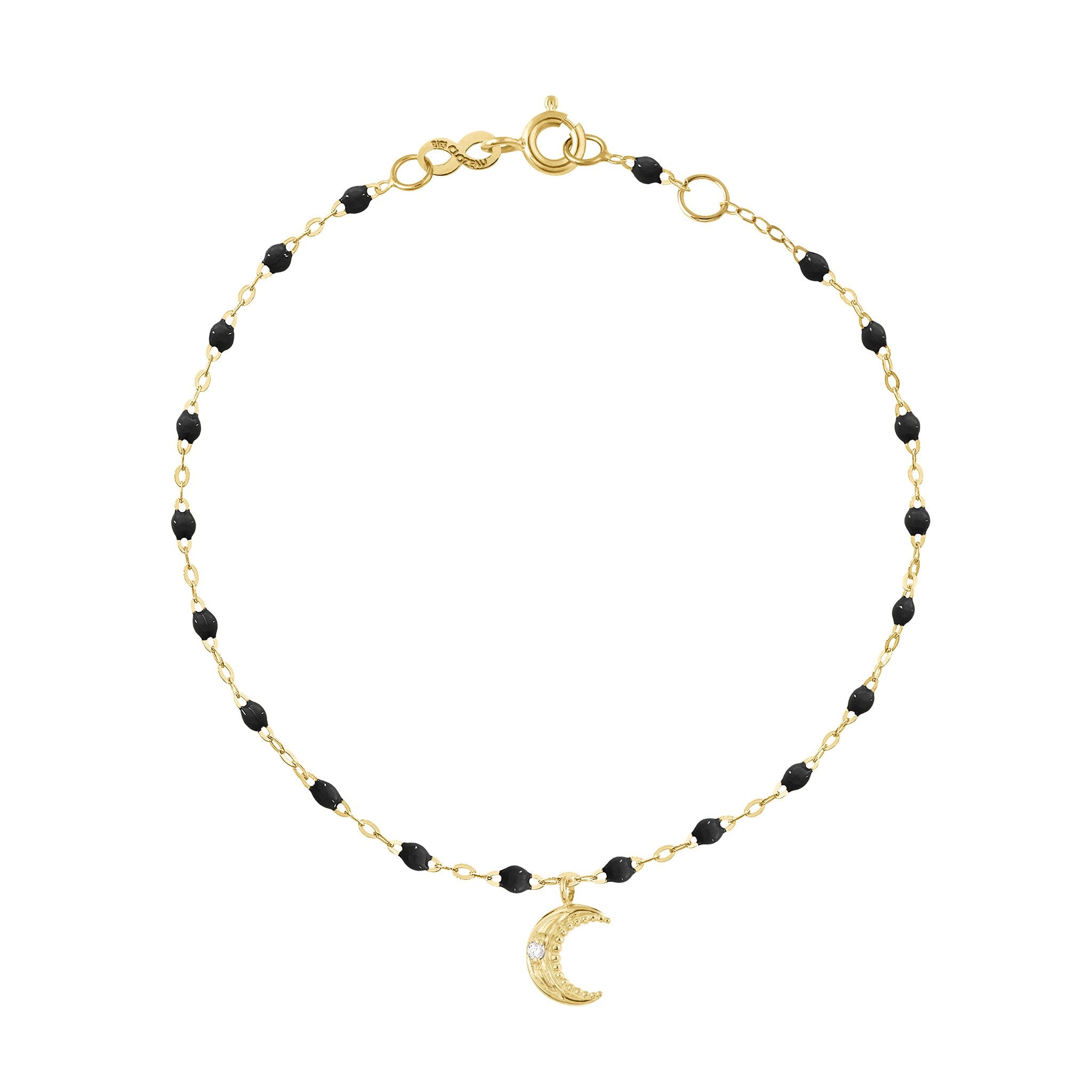 Gigi Clozeau - Bracelet noir Lune, diamants, or jaune, 17 cm