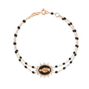 Gigi Clozeau - Bracelet noir Madone Suprême, diamants, or rose, 17 cm