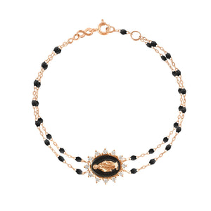 Gigi Clozeau - Bracelet noir Madone Suprême, diamants, or rose, 17 cm