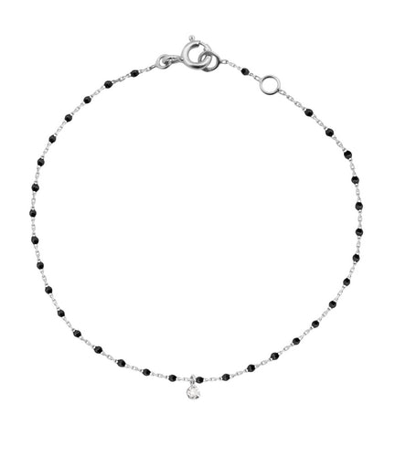 Gigi Clozeau - Bracelet noir Mini Gigi, or blanc, 1 diamant, 17 cm