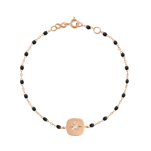Gigi Clozeau - Bracelet noir Miss Gigi diamant, or rose, 17 cm