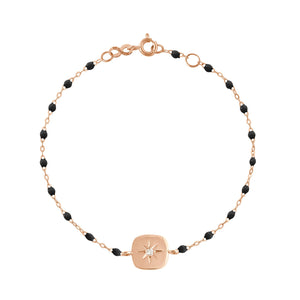 Gigi Clozeau - Bracelet noir Miss Gigi diamant, or rose, 17 cm