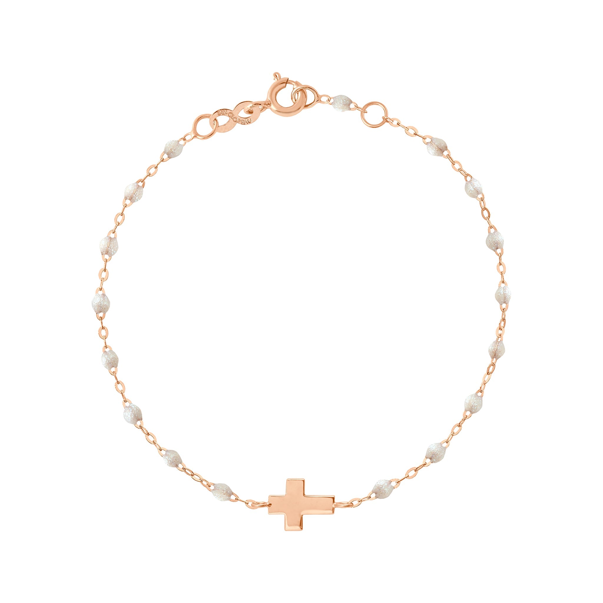 Gigi Clozeau - Bracelet opale Croix, or rose, 17cm