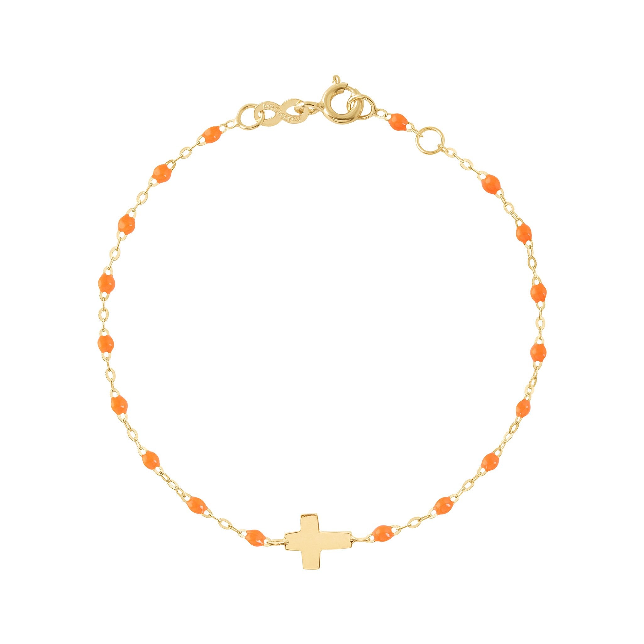 Gigi Clozeau - Bracelet orange fluo Croix, or jaune, 17cm